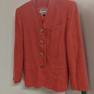 Kasper Women's Petite Vibrant Red/Orange Blazer with Gold Buttons
